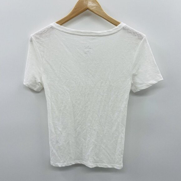 A New Day Womens Size XS Twisted V-Neck Linen Short Sleeve T-Shirt in White 2634 - Picture 3 of 5